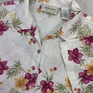 Lemon Grass Studio Hawaiian‎ Shirt Blouse Womens M Multicolor Floral Linen Blend